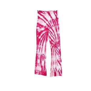 Tie-Dye Pink & White Flared Yoga Pants High Waist S Cotton/Spandex Blend